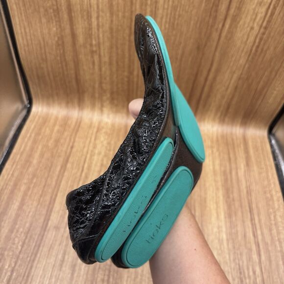 Tieks by Gavrieli Women Size 10 Foldable Ballet Flats Obsidian Black Croc Patent - Picture 15 of 16